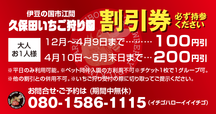 いちご狩り割引券100円引き